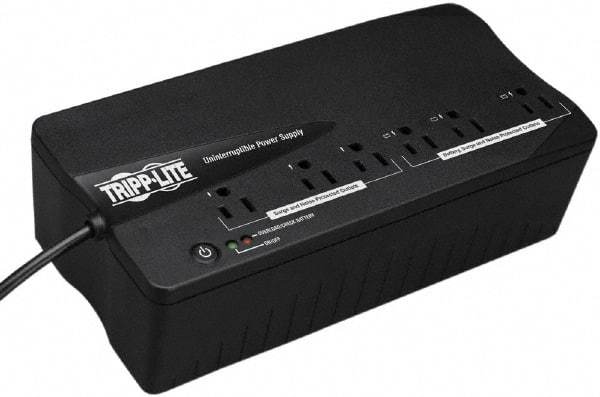 Tripp-Lite - 15 Amp, 350 VA, Flat Pack Mount Standby Backup Uninterruptible Power Supply - Backup 2-1/2 min with Full Load & 12 min with Half Load, 120 VAC Input & Output, 180 Watt Output, 1 Phases, 6 Outlets - USA Tool & Supply