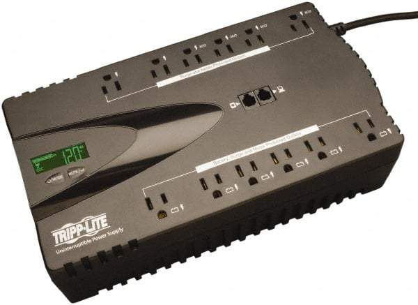 Tripp-Lite - 15 Amp, 850 VA, Tower Mount Standby Backup Uninterruptible Power Supply - Backup 2.8 min with Full Load & 9.4 min with Half Load, 120 VAC Input & Output, 425 Watt Output, 1 Phases, 12 Outlets - USA Tool & Supply