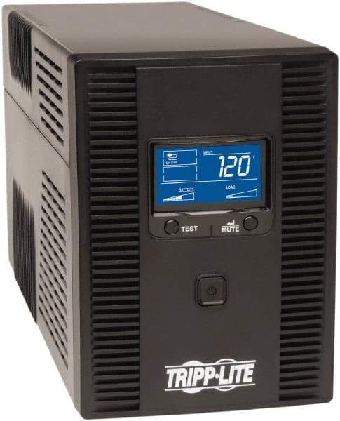 Tripp-Lite - 15 Amp, 1,500 VA, Tower Mount Line Interactive Backup Uninterruptible Power Supply - Backup 4.4 min with Full Load & 14 min with Half Load, 120 VAC Input & Output, 900 Watt Output, 1 Phases, 10 Outlets - USA Tool & Supply