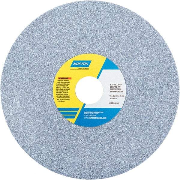 Norton - 8" Diam x 1-1/4" Hole x 1/2" Thick, J Hardness, 46 Grit Surface Grinding Wheel - Ceramic, Type 1, Coarse Grade, 3,600 Max RPM - USA Tool & Supply