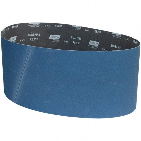 Norton - 9" Wide x 60" OAL, 220 Grit, Zirconia Alumina Abrasive Belt - Zirconia Alumina, Coated, X Weighted Cloth Backing - USA Tool & Supply