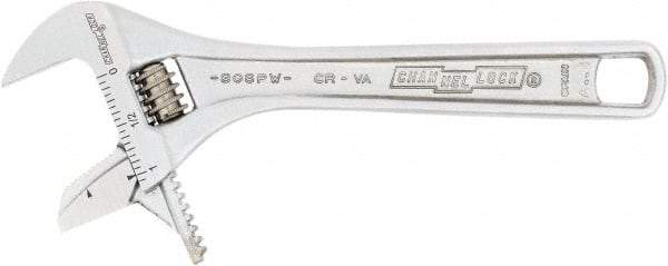 Channellock - 1-1/16" Jaw Capacity, 6" Standard Adjustable Wrench - Chrome Vanadium Steel, Chrome Finish, 6-3/8" OAL - USA Tool & Supply