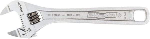 Channellock - 1/2" Jaw Capacity, 4" Standard Adjustable Wrench - Chrome Vanadium Steel, Chrome Finish, 4-1/2" OAL - USA Tool & Supply