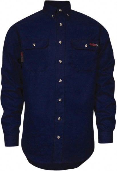 National Safety Apparel - Size S Navy Blue Flame Resistant/Retardant Long Sleeve Button Down Shirt - Exact Industrial Supply