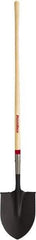 Razor-Back - 11-1/2" High x 9" Wide Round Steel Shovel - 48" Long Wood Straight Handle, Rolled - USA Tool & Supply