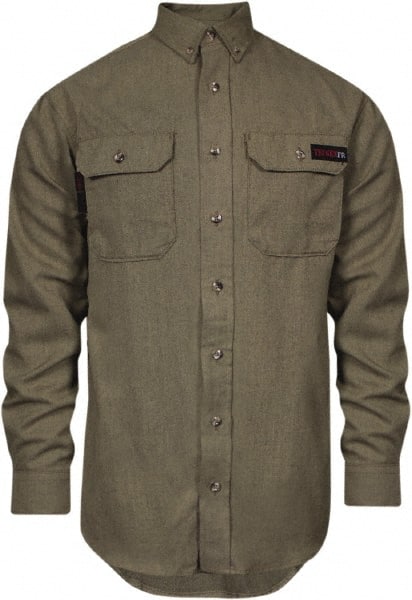 National Safety Apparel - Size XL Khaki Flame Resistant/Retardant Long Sleeve Button Down Shirt - Exact Industrial Supply