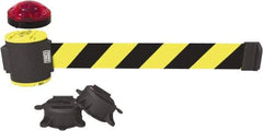 Banner Stakes - 7" High x 30' Long x 2" Wide Magnetic Wall Mount Barrier - Plastic & Polyester, Matte Finish, Yellow/Black, Used As Is - USA Tool & Supply