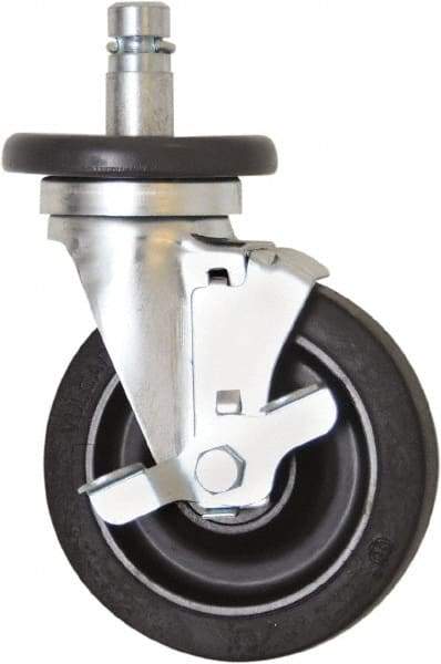 Eagle MHC - 5" Diam x 1-1/4" Wide x 8-1/4" OAH Stem Mount Swivel Caster with Brake - Rubber, 300 Lb Capacity, Plain Bearing, 1" Round Stem - USA Tool & Supply