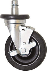 Eagle MHC - 5" Diam x 1-1/4" Wide x 8-1/4" OAH Stem Mount Swivel Caster with Brake - Rubber, 300 Lb Capacity, Plain Bearing, 1" Round Stem - USA Tool & Supply