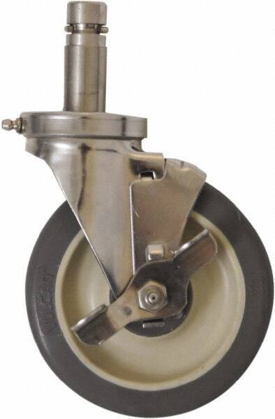 Eagle MHC - 5" Diam x 1-1/4" Wide x 8-1/4" OAH Stem Mount Swivel Caster with Brake - Polyurethane, 300 Lb Capacity, Sealed Precision Ball Bearing, 1" Round Stem - USA Tool & Supply