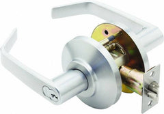 Stanley - Grade 2 Classroom Lever Lockset for 1-3/8 to 2" Thick Doors - 2-3/4" Back Set, Best SFIC Cylinder, Brass, Satin Chrome Finish - USA Tool & Supply