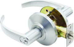 Stanley - Grade 2 Storeroom Lever Lockset for 1-3/8 to 2" Thick Doors - 2-3/4" Back Set, Best SFIC Cylinder, Brass, Satin Chrome Finish - USA Tool & Supply