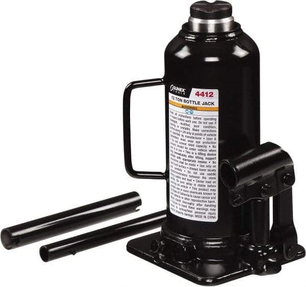 Sunex Tools - 12 Ton Capacity Bottle Jack - 9.1" to 18.3" High, 5.71" Long x 4.96" Wide Base - USA Tool & Supply