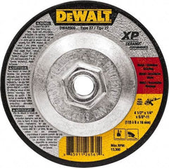 DeWALT - 4-1/2" Wheel Diam, 1/4" Wheel Thickness, 5/8" Arbor Hole, Type 27 Depressed Center Wheel - Fine/Coarse Grade, Ceramic, 13,300 Max RPM - USA Tool & Supply