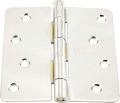 Hager - 4" Wide x 4" High 1/4 Radius Residential Hinge - Round Edge, Steel, Bright Chrome Finish - USA Tool & Supply