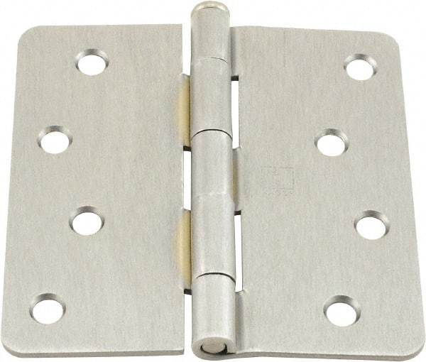 Hager - 4" Wide x 4" High 1/4 Radius Residential Hinge - Round Edge, Steel, Satin Chrome Finish - USA Tool & Supply