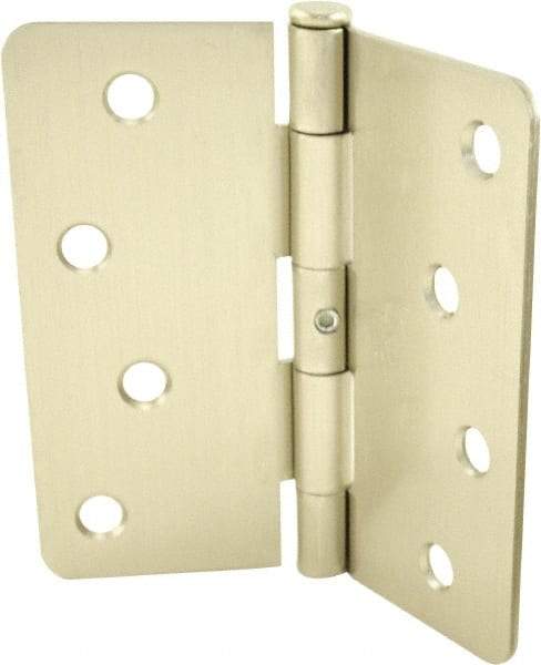 Hager - 4" Wide x 4" High 1/4 Radius Residential Hinge - Round Edge, Steel, Satin Nickel Finish - USA Tool & Supply
