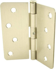 Hager - 4" Wide x 4" High 1/4 Radius Residential Hinge - Round Edge, Steel, Satin Nickel Finish - USA Tool & Supply