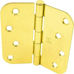 Hager - 4" Wide x 4" High 5/8 Radius Residential Hinge - Round Edge, Steel, Bright Brass Finish - USA Tool & Supply