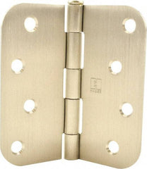 Hager - 4" Wide x 4" High 5/8 Radius Residential Hinge - Round Edge, Steel, Satin Nickel Finish - USA Tool & Supply