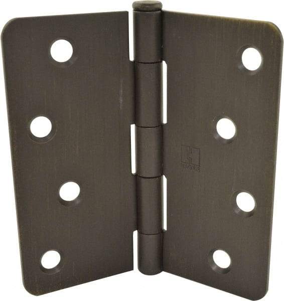 Hager - 4" Wide x 4" High 1/4 Radius Residential Hinge - Round Edge, Steel, Bronze Finish - USA Tool & Supply