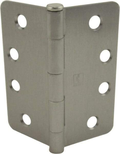 Hager - 4" Wide x 4" High 1/4 Radius Residential Hinge - Round Edge, Steel, Satin Chrome Finish - USA Tool & Supply