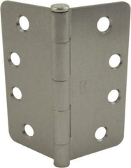 Hager - 4" Wide x 4" High 1/4 Radius Residential Hinge - Round Edge, Steel, Satin Chrome Finish - USA Tool & Supply