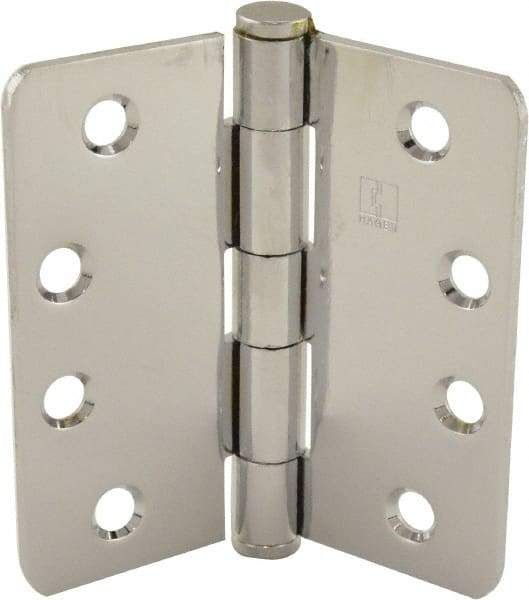 Hager - 4" Wide x 4" High 1/4 Radius Residential Hinge - Round Edge, Steel, Bright Chrome Finish - USA Tool & Supply