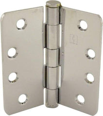 Hager - 4" Wide x 4" High 1/4 Radius Residential Hinge - Round Edge, Steel, Bright Chrome Finish - USA Tool & Supply