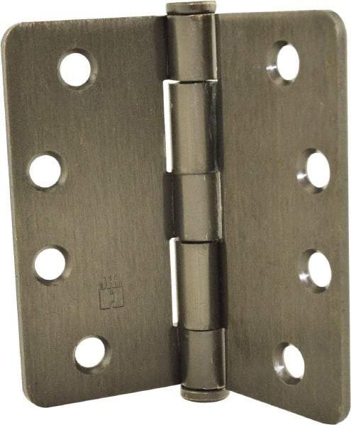 Hager - 4" Wide x 4" High 1/4 Radius Residential Hinge - Round Edge, Steel, Oil Rubbed Bronze Finish - USA Tool & Supply