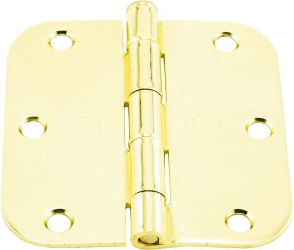 Hager - 3-1/2" Wide x 3-1/2" High 5/8 Radius Residential Hinge - Round Edge, Steel, Bright Brass Finish - USA Tool & Supply
