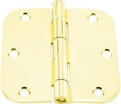 Hager - 3-1/2" Wide x 3-1/2" High 5/8 Radius Residential Hinge - Round Edge, Steel, Bright Brass Finish - USA Tool & Supply