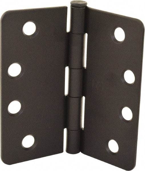 Hager - 4" Wide x 4" High 1/4 Radius Residential Hinge - Round Edge, Steel, Flat Black Finish - USA Tool & Supply