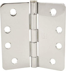 Hager - 4" Wide x 4" High 1/4 Radius Residential Hinge - Round Edge, Steel, Bright Chrome Finish - USA Tool & Supply
