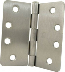 Hager - 4" Wide x 4" High 1/4 Radius Residential Hinge - Round Edge, Steel, Satin Chrome Finish - USA Tool & Supply
