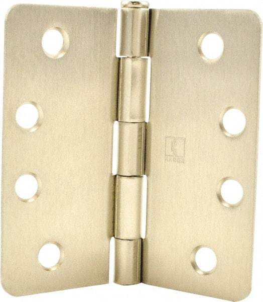 Hager - 4" Wide x 4" High 1/4 Radius Residential Hinge - Round Edge, Steel, Satin Nickel Finish - USA Tool & Supply