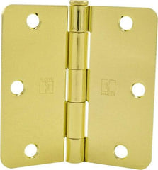 Hager - 3-1/2" Wide x 3-1/2" High 1/4 Radius Residential Hinge - Round Edge, Steel, Bright Brass Finish - USA Tool & Supply