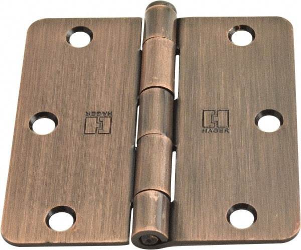 Hager - 3-1/2" Wide x 3-1/2" High 1/4 Radius Residential Hinge - Round Edge, Steel, Antique Bronze Finish - USA Tool & Supply