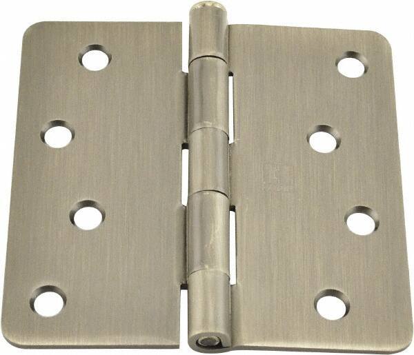 Hager - 4" Wide x 4" High 1/4 Radius Residential Hinge - Round Edge, Steel, Nickel Finish - USA Tool & Supply