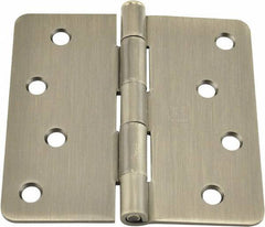 Hager - 4" Wide x 4" High 1/4 Radius Residential Hinge - Round Edge, Steel, Nickel Finish - USA Tool & Supply