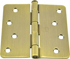 Hager - 4" Wide x 4" High 1/4 Radius Residential Hinge - Round Edge, Steel, Antique Brass Finish - USA Tool & Supply