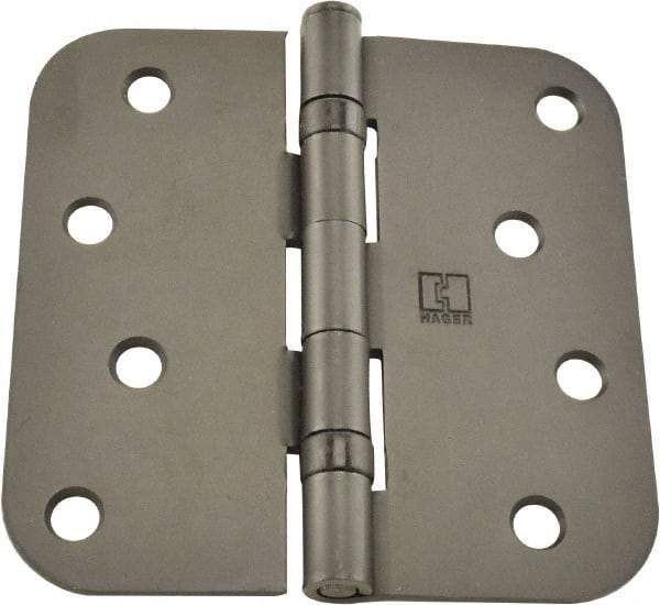 Hager - 4" Wide x 4" High 5/8 Radius Residential Hinge - Round Edge, Steel, Bronze Finish - USA Tool & Supply