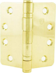 Hager - 4" Wide x 4" High 5/8 Radius Residential Hinge - Round Edge, Steel, Bright Brass Finish - USA Tool & Supply