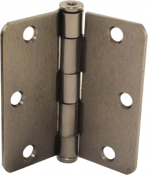 Hager - 3-1/2" Wide x 3-1/2" High Standard Weight Plain Bearing Residential Hinge - Round Edge, Steel, Black Nickel Finish - USA Tool & Supply