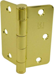 Hager - 3-1/2" Wide x 3-1/2" High Standard Weight Plain Bearing Residential Hinge - Round Edge, Steel, Bright Brass Finish - USA Tool & Supply