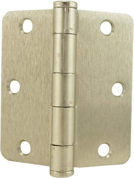 Hager - 3-1/2" Wide x 3-1/2" High Standard Weight Plain Bearing Residential Hinge - Round Edge, Steel, Satin Nickel Finish - USA Tool & Supply