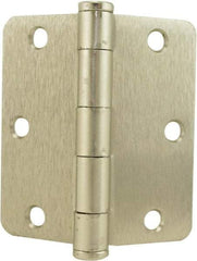 Hager - 3-1/2" Wide x 3-1/2" High Standard Weight Plain Bearing Residential Hinge - Round Edge, Steel, Satin Nickel Finish - USA Tool & Supply