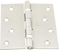 Hager - 4" Wide x 4" High Standard Weight Ball Bearing Residential Hinge - Square Edge, Steel, Satin Chrome Finish - USA Tool & Supply