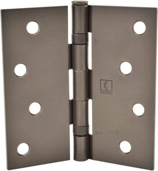Hager - 4" Wide x 4" High Standard Weight Ball Bearing Residential Hinge - Square Edge, Steel, Matte Antique Bronze Finish - USA Tool & Supply