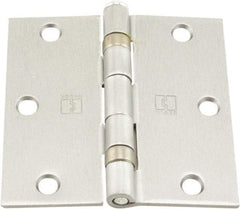 Hager - 3-1/2" Wide x 3-1/2" High Standard Weight Ball Bearing Residential Hinge - Square Edge, Steel, Satin Chrome Finish - USA Tool & Supply